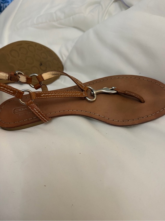 Coach Shoes - Brown leather Lobster claw Coach sandals / thong with silver hardware. Size 9